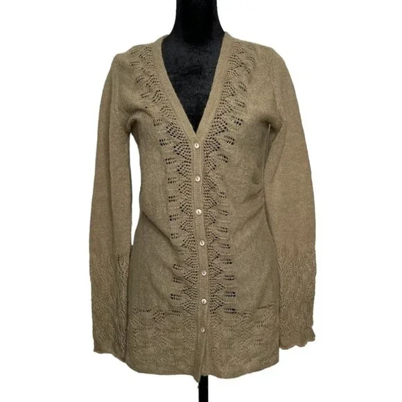 Anthropologie Rosie Neira Mohair Blend Crochet Pointelle Cardigan Sweater Size S - Picture 2 of 11